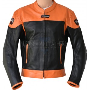 RTX Venom Orange & Black Leather Motorcycle Biker Jacket 